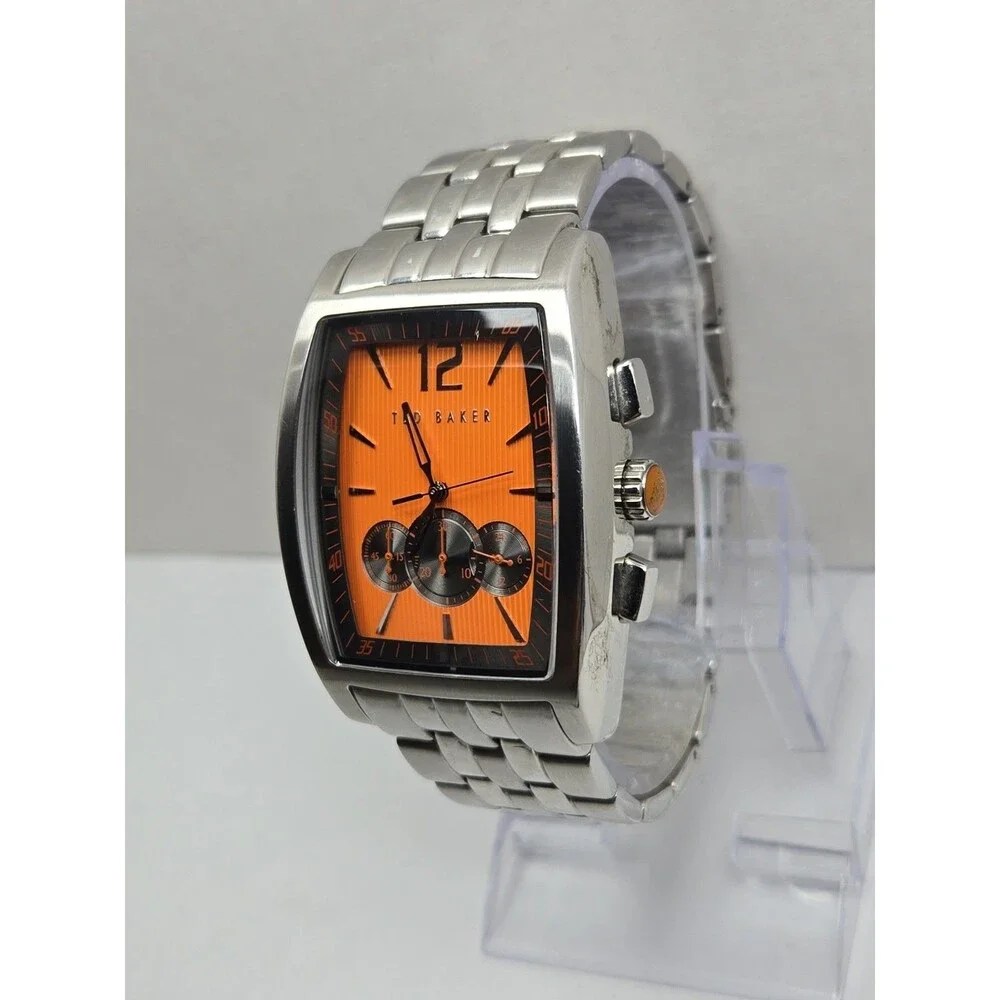 Ted Baker Mens Orange Dial Chronograph 39mm Watch Stainless Steel New Battery